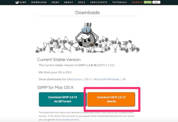 GIMPダウンロード